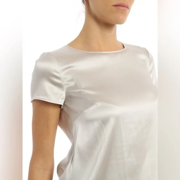 Armani Collezioni Silk Satin Stretch Ivory Short Sleeve Blouse sz 40 Classy - Picture 3 of 13